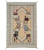 Attributed to Sarah Paul Begay - Large Navajo Burntwater 22-in-1 Sampler Pictorial Rug c. 1980-90s, 118" x 75"