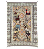 Attributed to Sarah Paul Begay - Large Navajo Burntwater 22-in-1 Sampler Pictorial Rug c. 1980-90s, 118" x 75"