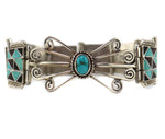 Zuni / Navajo - Turquoise, Jet, and Silver Channel Inlay Bracelet c. 1940s, size 8