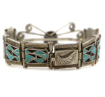 Zuni / Navajo - Turquoise, Jet, and Silver Channel Inlay Bracelet c. 1940s, size 8