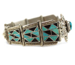 Zuni / Navajo - Turquoise, Jet, and Silver Channel Inlay Bracelet c. 1940s, size 8