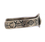 Navajo - Fred Harvey Silver Bracelet with Stamped Donkey and Human Design c. 1930s, size 6.25