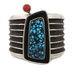 Edison Cummings (b. 1962) - Navajo - Contemporary Turquoise, Coral, Ironwood, and Silver Sandcast Bracelet, size 6.25