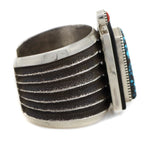 Edison Cummings (b. 1962) - Navajo - Contemporary Turquoise, Coral, Ironwood, and Silver Sandcast Bracelet, size 6.25