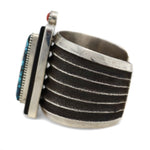 Edison Cummings (b. 1962) - Navajo - Contemporary Turquoise, Coral, Ironwood, and Silver Sandcast Bracelet, size 6.25