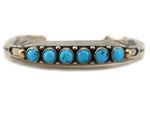 Jerome Begay - Navajo - Turquoise, 14K Gold, and Sterling Silver Row Bracelet with Stamped Design c. 1970s, size 6.25