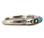 Jerome Begay - Navajo - Turquoise, 14K Gold, and Sterling Silver Row Bracelet with Stamped Design c. 1970s, size 6.25