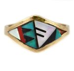 Zuni - Multi-Stone Inlay and 14K Gold Ring c. 1950s, size 7.5