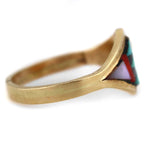 Zuni - Multi-Stone Inlay and 14K Gold Ring c. 1950s, size 7.5