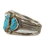 Navajo - Turquoise and Sterling Silver Row Bracelet with Stamped Design c. 1950-60s, size 7