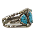 Navajo - Turquoise and Sterling Silver Row Bracelet with Stamped Design c. 1950-60s, size 7