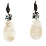 Dana Busch - Cluster Drop Earrings with White Plume Agate, Aquamarine, White Coral, White Opal, Alexandrite and Sterling Silver, 2.125" x 0.75"