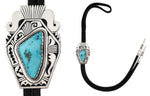 Mary Lou Begay - Navajo - Contemporary Turquoise, Sterling Silver Overlay, and Leather Bolo Tie, 3" x 2" bolo