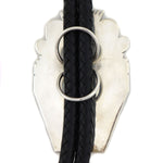Mary Lou Begay - Navajo - Contemporary Turquoise, Sterling Silver Overlay, and Leather Bolo Tie, 3" x 2" bolo