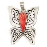 Mary Lou Begay - Navajo - Contemporary Spiny Oyster and Sterling Silver Butterfly Pendant, 2" x 1.5"