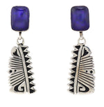 Mary Lou Begay - Navajo - Contemporary Lapis Lazuli and Sterling Silver Overlay Post Earrings with Dangle Design, 2.25" x 0.75"