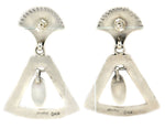 Mary Lou Begay - Navajo - Contemporary Spiny Oyster and Sterling Silver Overlay Post Earrings with Stamped Design, 2.25" x 1.5"