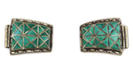 Zuni - Pair of Turquoise Channel Inlay and Silver Watchband Tabs c. 1940-50s, 1.125" x 1.375"