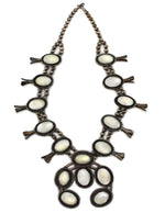 Navajo - Mother of Pearl and Silver Squash Blossom Necklace c. 1930s, 26" length