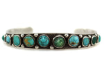 Navajo - Turquoise and Silver Row Bracelet with Stamped Design c. 1930s, size 6.75