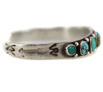 Navajo - Turquoise and Silver Row Bracelet with Stamped Design c. 1930s, size 6.75