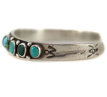Navajo - Turquoise and Silver Row Bracelet with Stamped Design c. 1930s, size 6.75