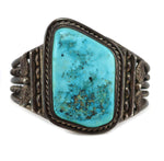 Navajo - Turquoise and Silver Bracelet with Feather Design c. 1940s, size 6.75
