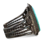 Navajo - Turquoise and Silver Bracelet with Feather Design c. 1940s, size 6.75