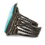 Navajo - Turquoise and Silver Bracelet with Feather Design c. 1940s, size 6.75