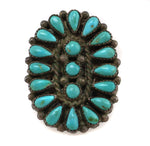 Zuni - Turquoise Cluster and Silver Ring c. 1940-50s, size 7
