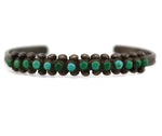 Zuni - Turquoise and Silver Row Bracelet with Stamped Design c. 1930s, size 6