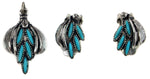Southwest-Style - Turquoise Needle Point and Silver Pendant and Clip-On Earrings Set c. 1960-70s