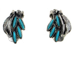 Southwest-Style - Turquoise Needle Point and Silver Pendant and Clip-On Earrings Set c. 1960-70s