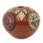 Minnie Vigil (b. 1931) - Santa Clara Polychrome Jar with Feather and Storm Cloud Pictorials c. 1980s, 5.25" x 6.5"