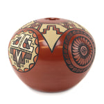 Minnie Vigil (b. 1931) - Santa Clara Polychrome Jar with Feather and Storm Cloud Pictorials c. 1980s, 5.25" x 6.5"