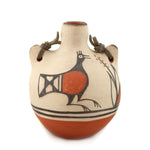 Hilda Coriz (b. 1949) - Santo Domingo (Kewa) Polychrome Canteen with Bird and Flower Pictorials c. 1970s, 3.75" x 3"
