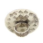 Alex Sanchez (b. 1969) - Navajo - Contemporary Coral and Sterling Silver Overlay Ring with Dragonfly, Bear, and Hand Design, size 7.75