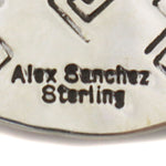 Alex Sanchez (b. 1969) - Navajo - Contemporary Coral and Sterling Silver Overlay Ring with Dragonfly, Bear, and Hand Design, size 7.75