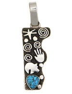 Alex Sanchez (b. 1969) - Navajo - Contemporary Kingman Turquoise and Sterling Silver Overlay Pendant with Dragonfly, Hand, and Bear Design, 3.375" x 1.125"