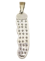 Alex Sanchez (b. 1969) - Navajo - Contemporary Kingman Turquoise and Sterling Silver Overlay Pendant with Bear, Hand, and Dragonfly Design, 4.75" x 1"