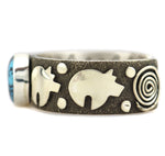 Alex Sanchez (b. 1969) - Navajo - Contemporary Kingman Turquoise and Sterling Silver Overlay Pictorial Bracelet, size 6.5