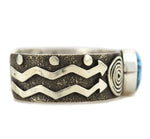 Alex Sanchez (b. 1969) - Navajo - Contemporary Kingman Turquoise and Sterling Silver Overlay Pictorial Bracelet, size 6.5
