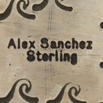 Alex Sanchez (b. 1969) - Navajo - Contemporary Kingman Turquoise and Sterling Silver Overlay Pictorial Bracelet, size 6.5