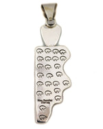 Alex Sanchez (b. 1969) - Navajo - Contemporary Kingman Turquoise and Sterling Silver Overlay Pendant with Bear, Hand, and Spiral Design, 4" x 1.125"