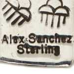Alex Sanchez (b. 1969) - Navajo - Contemporary Kingman Turquoise and Sterling Silver Overlay Pendant with Bear, Hand, and Spiral Design, 3.25" x 0.5"