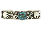 Alex Sanchez (b. 1969) - Navajo - Contemporary Kingman Turquoise and Sterling Silver Overlay Pictorial Bracelet, size 6.5