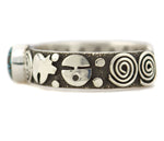 Alex Sanchez (b. 1969) - Navajo - Contemporary Kingman Turquoise and Sterling Silver Overlay Pictorial Bracelet, size 6.5