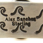 Alex Sanchez (b. 1969) - Navajo - Contemporary Kingman Turquoise and Sterling Silver Overlay Pictorial Bracelet, size 6.5