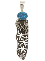 Alex Sanchez (b. 1969) - Navajo - Contemporary Kingman Turquoise and Sterling Silver Overlay Pendant with Dragonfly Design, 6" x 1.25"