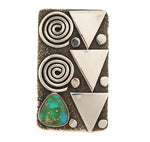 Alex Sanchez (b. 1969) - Navajo - Contemporary Sonoran Gold Turquoise and Sterling Silver Overlay Ring, size 8.5
